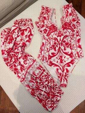 Lena Vie Boutique 2‑Piece Swimsuit Set • Red/White • Size L • Skirt + One‑Piece